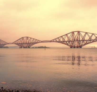 Digital bonds and blockchain represented by the shape of the Firth of Forth Railway Bridge