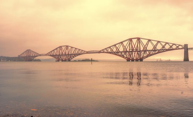 Digital bonds and blockchain represented by the shape of the Firth of Forth Railway Bridge